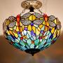 Tiffany Ceiling Fixture Lamp Semi Flush Mount Light W16H15 Inch Green Yellow Stained Glass Dragonfly Shade S128 WERFACTORY Parent Lover Kid Living Room Bedroom Study Office Island Bar Hallway Dining