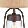 Industrial Table Lamp with Nightlight Bronze Cage Glass Lantern Brown Burlap Shade for Living Room Family - Franklin Iron Works