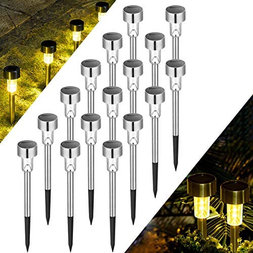 Solpex 16 Pack Solar Lights Outdoor Pathway ,Solar Walkway Lights Outdoor,Garden Led Lights for Landscape/ Patio/Lawn/Yard/Driveway-Warm White (Stainless Steel)