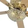 Chandelier Crystal Ceiling Fan Light with Remote Control, 2-Layer 52-Inch 5 Wood Blade Leaves Adjustable Light and Speed Fandaliers Ceiling Fan Light for Living Room/Bedroom, Gold