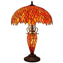 Tiffany Style Table Lamp W16H24 Inch Red Stained Glass Wisteria Lampshade Antique Night Lighting Base S523R WERFACTORY Lamps Lover Living Room Bedroom Office Study Reading Desk Nightstand Art Gifts