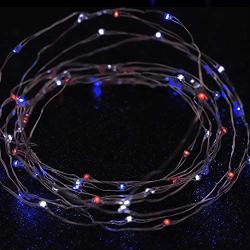 MIYA LIFE July 4th Independence Day LED String Lights 10 ft 60 LEDs Copper Wire with The Remote &Timer USA American Flag for Patriotic Decoration Memorial Day Presidents Day (USA Rice Lights)