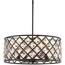 Maxax Flush Mount Crystal Chandelier 4 Lights Drum Pendant Lamp for Farmhouse,Dining Room Living Room, Kitchen