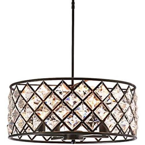 Maxax Flush Mount Crystal Chandelier 4 Lights Drum Pendant Lamp for Farmhouse,Dining Room Living Room, Kitchen