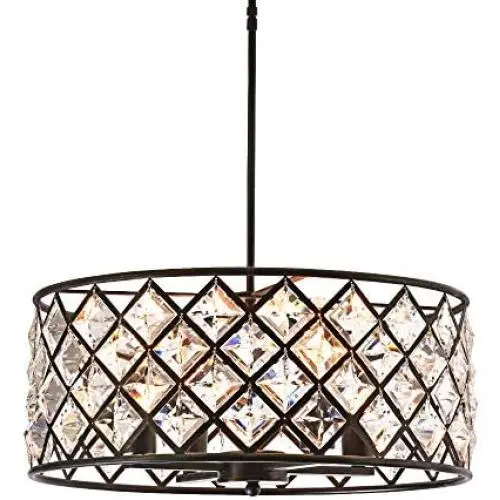 Maxax Flush Mount Crystal Chandelier 4 Lights Drum Pendant Lamp for Farmhouse,Dining Room Living Room, Kitchen