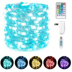 USB Led Fairy Lights Plug in 33 Feet 100 Led Waterproof Various Colors Changing Silver Wire Twinkle Lights with 4 Modes Remote Control String Lights for Wedding Christmas Bedroom 16 Colors