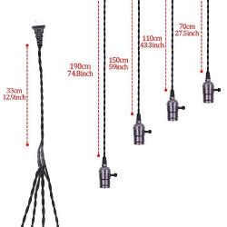 Swpeet Vintage 4 Light Sockets Pendant Hanging Light Cord with Switches, E26 / E27 Solid Industrial Triple Lamp Sockets Cord for Kitchens/Dining Rooms/Bars/Restaurants