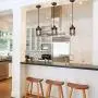 LALUZ Pendant Lighting for Kitchen Island, Farmhouse Mini Cage Hanging Lamp for Dining Room,Bar, Brown Rust Finish