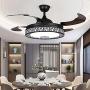 42'' Invisible Bluetooth Music Ceiling Fan Light Retractable 4 Blades LED 3-Color Dimmable Ceiling Fan Light Chandelier w/ Music Player for Living room/Restaurant/Dining Room (Black)