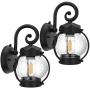 2-Pack Dusk to Dawn Sensor Outdoor Wall Sconce, Seeded Glass Exterior Wall Lantern Light Fixture, Waterproof Anti-Rust Matte Black Wall Mount Lights with E26 Base LED Bulbs for Porch Entryway Doorway