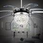 Sweety House Crystal Ceiling Fan Remote Control Modern Invisible 8 Leaf Fan Light Decoration Living Room Dining Room Chandelier 42 Inch(8 Leaf Style)