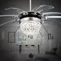 Sweety House Crystal Ceiling Fan Remote Control Modern Invisible 8 Leaf Fan Light Decoration Living Room Dining Room Chandelier 42 Inch(8 Leaf Style)