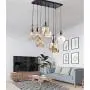 Rectangle 8 Lights Vintage Kitchen Island Cognac Glass Chandelier Pendant Lighting Fixture, Black Finish Flush Mount Ceiling Lights for Island, Dining Room, Cafe, Bar