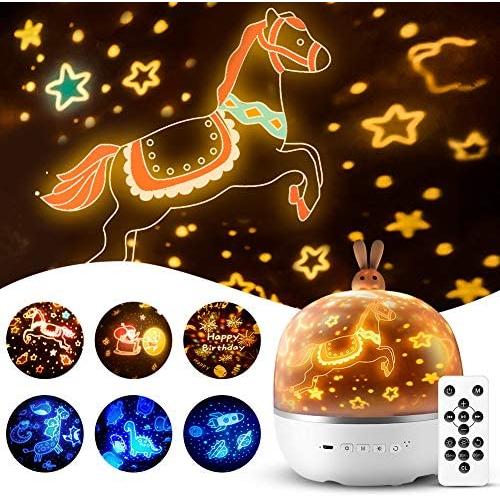 Star Projector, Baby Kids Bunny Nursery Toddler Cute Night Light Girls, Sleep Timer Music Bluetooth Battery Lullaby Lamp Bedroom Ceiling Birthday Planet Universe Dinosaur Toys - Remote
