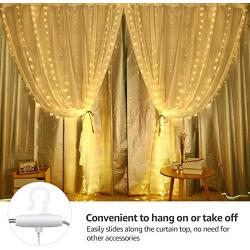 LE 2019 Curtain Lights, Waterproof, 300 LED Plug in Fairy Lights with Remote, 8 Modes Twinkle Lights, Warm White, Dimmable Decorative Indoor Outdoor String Lights for Bedroom, Patio, Parties, Weddings