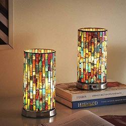 Touch Bedside Nightstand Table Lamp - Set of 2 Decrative Dimmable Mosaic End Side Console Sofa Night Table Lamp for Living Room Bedroom Hallway Enterway Kids Room Bathroom Office Studio Hotel