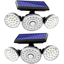 Solar Lights Outdoor Wireless Solar Motion Sensor Lights 3 Adjustable Heads 360° Wide Angle Illumination IP65 Waterproof Induction Security LED Flood Light for Yard Garage Entryway Front Door, 2 Pack