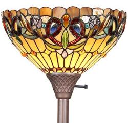 Capulina Tiffany Style Torchiere Floor Lamp, Tiffany Style Floor Light, Victorian Tiffany Pole Lamp, Stained Glass Floor Lamps, Leaded Glass Floor Lamp for Living Room (Tall: 70 inches)