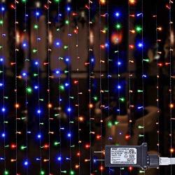 300 LED Curtain Lights, Icicle Lights Outdoor Waterproof with 8-Mode Fairy Twinkle Lights for Bedroom, Wall, Wedding, Birthday Party, Christmas Decorations (Connectable to Other Strings) (Multicolor)