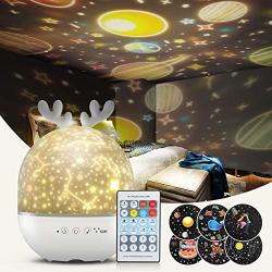 WU-MINGLU Night Light Projector for Kids, 2 in 1 Baby Night Lamp Musicbox with Remote Control, 6 Projector Films 360° Rotation Starry Sky Light Baby Nursery Night Light Birthday for Children