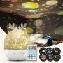 WU-MINGLU Night Light Projector for Kids, 2 in 1 Baby Night Lamp Musicbox with Remote Control, 6 Projector Films 360° Rotation Starry Sky Light Baby Nursery Night Light Birthday for Children