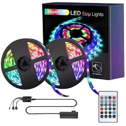 Elegant Life LED 10m Strip Lights, Light Strip 32.8ft RGB SMD 3528 LED Rope Lights, IR Remote Control Wireless Controlled, Power Supply Led Lights for Bedroom Home Kitchen Decoration（2X16.4ft）