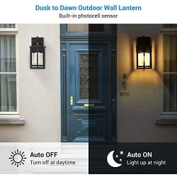 DEWENWILS Dusk to Dawn Outdoor Wall Light, Exterior Wall Lantern with Photocell Sensor, E26 Socket, Clear Glass, Waterproof, Black Wall Sconce Fixture for Porch, Garage, Doorway