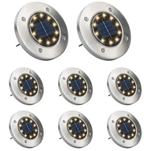 Solar Ground Light Outdoor,Warm Disk Light LED Solar Garden Path Lightst Waterproof Sidewalk Lights Solar Powered Landscape Lighting for Lawn Patio Pathway Yard Deck Walkway Flood Lights (8 Packs）