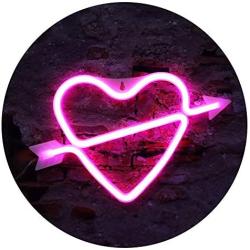 Heart Shape Neon Lights, LED Neon Signs Art Decorations Night Lights Lamp for Wedding Party Supplies, Proposal, Valentine’s Day Decorations-an Arrow Piercing The Heart Neon Sign(Pink)