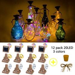 Starry Love Solar Wine Bottle Lights 12 Pack 20LED Outdoor Waterproof Multicolor Fairy Light String (3 Colors), Suitable for Most Wine Bottle Mouths, for Garden, Terrace, Party Decoration