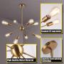 8-Light Gold Sputnik Chandelier, Adjustable Modern Ceiling Haning Light Semi Flush Mount Pendant Light Fixture for Dining Room Kitchen Island Living Room Bedroom, Antique Gold Changable