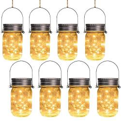 Otdair Solar Mason Jar Lights, Solar Powered Lanterns Outdoor Decorative, 30LED String Fairy Lights, Tree Lights Outdoor Hanging, for Room, Patio, Garden, Party, Wedding, Christmas, 8 PCS