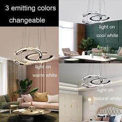 Modern Crystal Chandelier Light Fixtures 2 C Rings LED Pendant Lighting Adjustable Stainless Steel Ceiling Hanging Lamps for Dinning Room Bedroom Kitchen Stairs (Changeable)