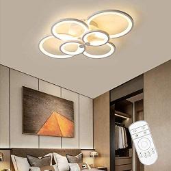 TFCFL LED Ceiling Light, 6 Heads Modern Flush Mount Chandelier Stepless Dimming Acrylic Lampshade with Remote Control for Dining Room Bedroom Kitchen Light Fixtures 100W