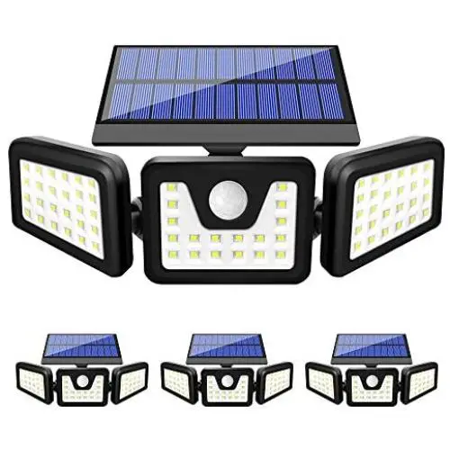 ZHUPIG Solar Lights Outdoor, 800LM Solar Motion Sensor Lights Outdoor, 3 Adjustable Heads, 360° Wide Angle Illumination, IP65 Waterproof, Security LED Flood Light (4Pack)
