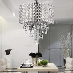 DINGGU Chrome Finish 4-Light Round Chandelier Drum Pendant Light Fixture