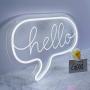 Divatla Unique White Neon Sign Hello for Bar Iconic Game Room,Hello Neon Sign with 3D Art, Powed by USB Neon Sign. Neon Light Sign with Dimmable Switch.