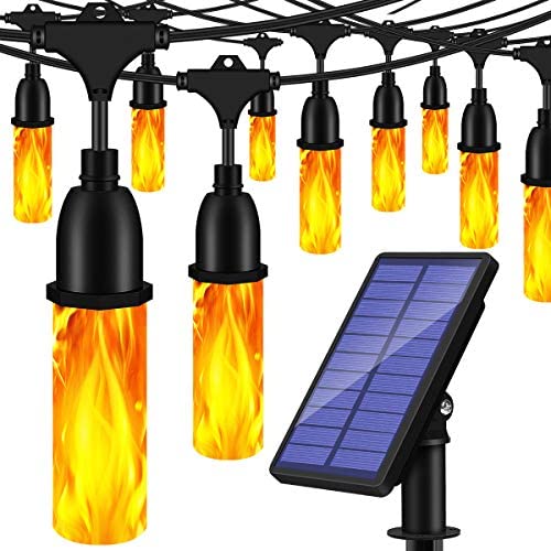 TomCare Solar Lights Flickering Flame Outdoor Solar String Lights 27 Ft USB Charged Waterproof Decorative Hanging Patio Lights Outside Lights LED String Lighting for Patio Garden Backyard