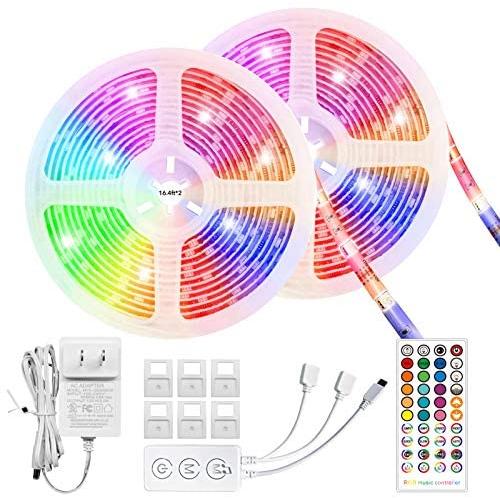 Loisfan LED Strip Lights 32.8ft, Flexible Control with Remote RGB Colour APP Changing Music Sync Waterproof Strips Lights Adhesive for Home Kitchen Bedroom