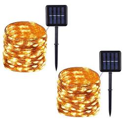 2 Pack Solar Power String Lights, Fariy Lights, 10M/32.8Ft 100LEDs 8 Modes, Waterproof Copper Wire Lights for Indoor/Outdoor Wedding Patio Home Garden Decoration(Warm White)