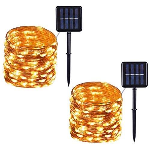 2 Pack Solar Power String Lights, Fariy Lights, 10M/32.8Ft 100LEDs 8 Modes, Waterproof Copper Wire Lights for Indoor/Outdoor Wedding Patio Home Garden Decoration(Warm White)