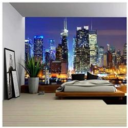 wall26 - Lower Manhattan from Across The Hudson River in New York City. - Removable Wall Mural | Self-Adhesive Large Wallpaper - 100x144 inches