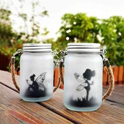 Alritz 2 Pack Solar Lantern Fairy Lights, Outdoor Hanging Frosted Glass Mason Jar Lights for Tree, Table, Yard, Garden, Patio, Lawn, Outdoor Decorations, Valentines Day Birthday Party Decorations