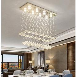 Moooni Modern Rectangular Crystal Chandelier Ceiling Lighting Fixture Raindrop Pendant Flush Mount Light Rectangle Chandeliers for Dining Rooms Kitchen L 47''x W 12''x H 31.5''