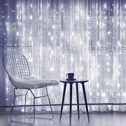 Curtain Lights, Upgrade 8 Lighting Modes Window Fairy Hanging Light, Icicle Christmas Ornaments Lights for Decoration Party Wedding Bedroom (Cool White)