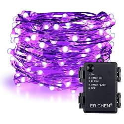 ER CHEN Battery Operated String Lights, 33ft/10M 100 LED Fairy Lights with Timer, Waterproof Silver Coated Copper Wire Christmas Lights for Bedroom Wedding Party (Purple)