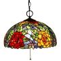 Tiffany Style Hanging Pendant Lamp Fixture in 16'' Rose Flower Stained Glass 3-Light Decor Hanging Light for Dining Room Kitchen Restaurant Hallway Art Lighting,110-240V,E27,A