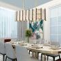 SILJOY Modern Rectangle Chandeliers Dining Room 4 Lights Gold Pendant Lamp Flush Mount Iron Fence Ceiling Light Fixture, L 30.3'' x W 9.1'' x H 8.3''