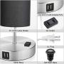 Touch Control Table Lamp, 3 Way Dimmable Bedside Desk Lamp with 2 Fast USB Charging Ports AC Outlet, Black Fabric Shade Modern Nightstand Lamp for Bedroom Living Room, 60W LED Bulb Included (Silver)