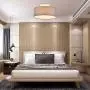 Ceiling Light Modern Fabric Pendant Light Shade Flush Mount, Large Grey Drum Lampshade, Round Pendant Lamp, for Bedroom Living Room, Flush Chrome Matt, 3 Bulb, E26
